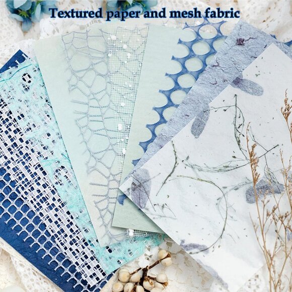 8 Pack Textured Scrapbooking Paper and Mesh Fabric Supplies, 5.1x7.0 Inch, Multi - Picture 6 of 7
